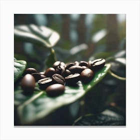 Coffee Beans On A Leaf 1 Canvas Print