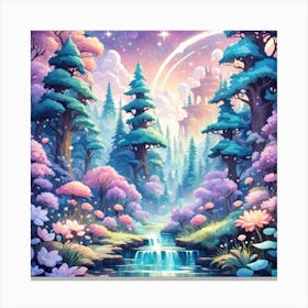 A Fantasy Forest With Twinkling Stars In Pastel Tone Square Composition 422 Canvas Print