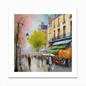Paris Street Paris city, pedestrians, cafes, oil paints, spring colors. Canvas Print