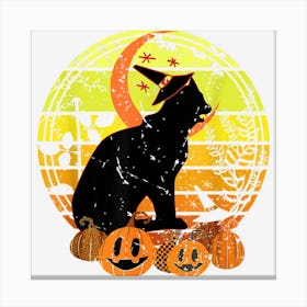 Black Cat Moon Pumpkin Witch Hat Halloween Scary Vintage Canvas Print