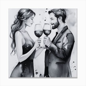 Couple Holding Wine Glasses Canvas Print