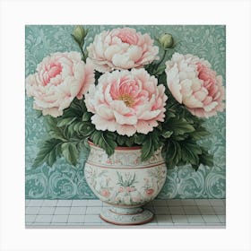 Peonies In A Vase Art Canvas Print