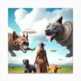 Woman And Her Dogs 3 Canvas Print