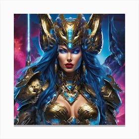 Female Warrior With Blue Hair Canvas Print