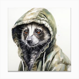 Watercolour Cartoon Lemur In A Hoodie 2 Canvas Print