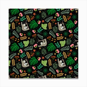 Tropical Sloth Pattern Canvas Print