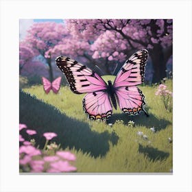 Pink Butterfly In Cherry Blossoms Canvas Print