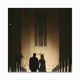 Silhouette Of Bride And Groom Walking Down Aisle Canvas Print