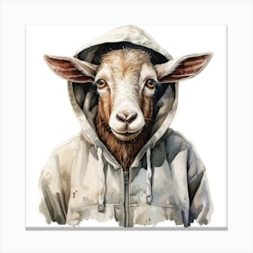 Watercolour Cartoon Goat In A Hoodie 2 Canvas Print