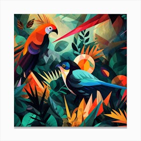Colorful Parrots In The Jungle 1 Canvas Print