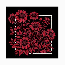 Red Flowers In A Frame 1 Canvas Print