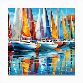 Sailboats See Their Reflection In The Ocean Of A Clear Blue Ocean Canvas Print