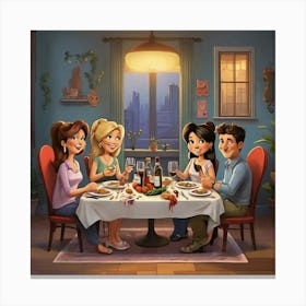 Friends For Dinner Cartoon Art Print Canvas Print