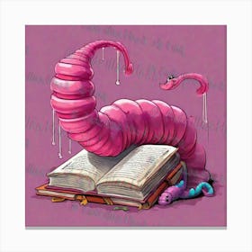Pink Worm On A Book Canvas Print