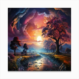 Sunset Over A River Art Print Canvas Print