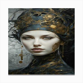 Young Woman In Black And Gold Canvas Print