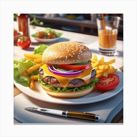 Hamburger On A Plate 181 Canvas Print