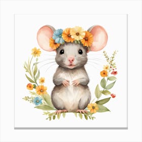 Floral Baby Rat Nursery Illustration (39) Canvas Print
