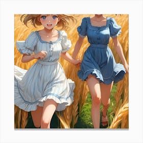 Two Girls In A Wheat Field Canvas Print