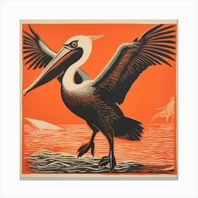 Retro Bird Lithograph Brown Pelican 2 Canvas Print