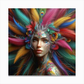 Colorful Woman With Feathers 2 Canvas Print