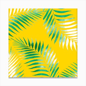 Palm Leaves On Yellow Background Canvas Print