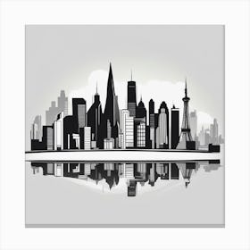 A Minimalist Black And White Illustration Of City Skyline, Capturing Iconic Landmarks, Suitable For (1) Canvas Print