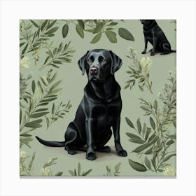 Lifelike Vision Black Labrador Dog Sage Green Art 3 Canvas Print