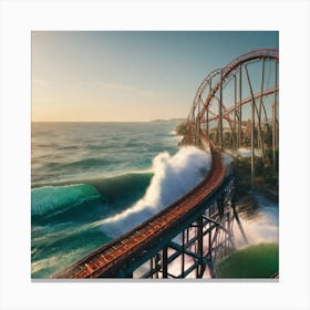 Waves crash onto old rollercoaster Canvas Print