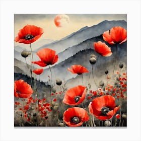 Poppy Landscape Painting (30) Canvas Print