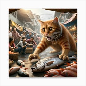 Cat In The Market Canvas Print