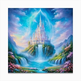 A Fluid Portrayal Of An Elegantly Detailed And Majestic Castle Whimsically Floating On A Dreamy Sea Canvas Print