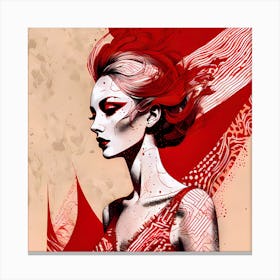 Lady In Red Illustration Of An Red Haired Female Canvas Print