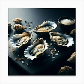 Oysters On A Black Background Canvas Print