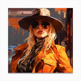 Futuristic Girl In A Hat in Cyberpunk Futuristic Enviroment Canvas Print