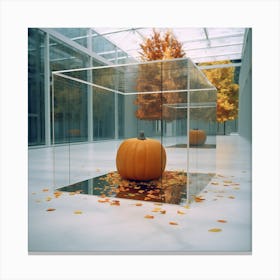 Pumpkin In A Glass Box. Artistic representation of autumn. Canvas Print