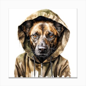 Watercolour Cartoon African Wild Dog In A Hoodie 3 Canvas Print