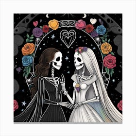 Skeleton Wedding LBGTQ love whimsical minimalistic line art Canvas Print