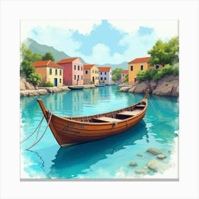 Traditional Boat In Watercolor Vibrant Coastal Village 1 Canvas Print