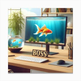 Office Desk With Goldfish Canvas Print
