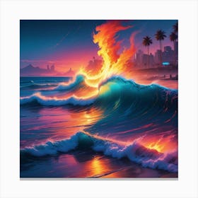 Cyberpunk Breathtaking Beach Landscape Canvas Print