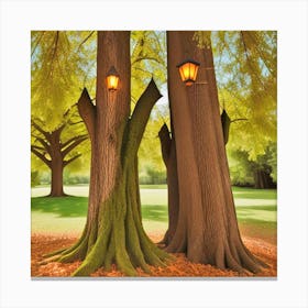 Two Trees With Lanterns Canvas Print