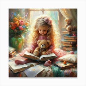 Little Girl Reading A Book 10 Canvas Print