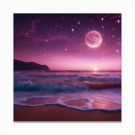 Beach with Moon And Stars Canvas Print