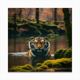 Tiger In The Water Canvas Print