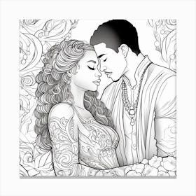 Afro-American Couple Coloring Page 1 Canvas Print
