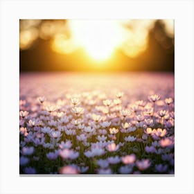 Field Of Flowers At Sunset Canvas Print