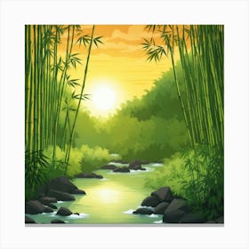 A Stream In A Bamboo Forest At Sun Rise Square Composition 247 Canvas Print