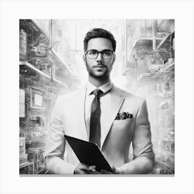 Businessman In A Futuristic City Canvas Print