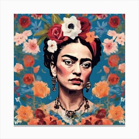 Frida Floral Blue 8 Canvas Print